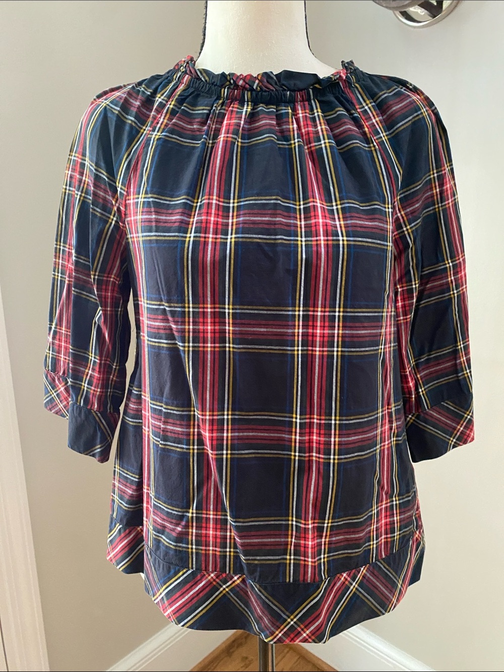 Girls Crew Cuts sz 14 100% cotton black watch plaid shirt ruffle collar holiday